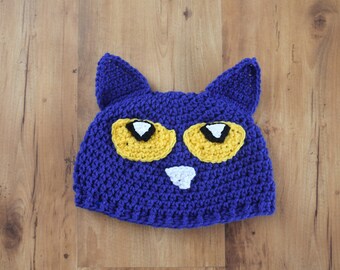 Pete The Cat Hat Inspired Hat, I Love My White Shoes, Blue Cat Hat, Crochet Cat Hat, Crochet Blue Hat, Pete the Cat, Pete the Cat Costume