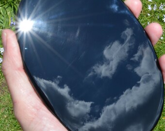 Black obsidian large scrying mirror, oval cut and polished flat obsidian mirror, 5.5 x 4 inches