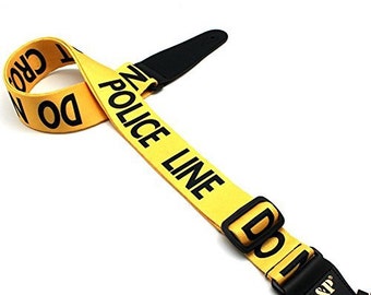 Art Attack Yellow Police Officer Line Do Not Cross Tape Cop Jacguard Weave Music Electric Acoustic Bass Guitar Ukulele Strap