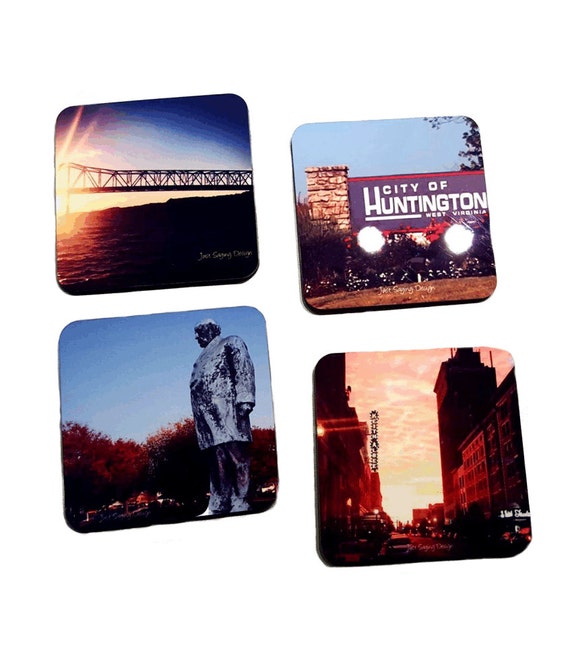 Items similar to Coasters of Downtown Huntington, WV; Set of 4 Cork Backed Coasters, Custom