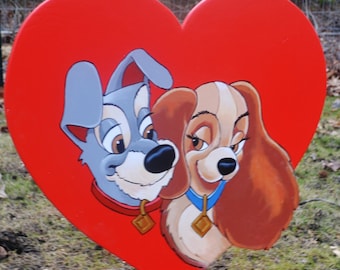 Lady and the tramp Valintines Day Heart lawn art lawn stake