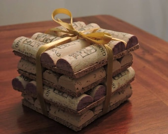 Set of 4 wine cork coasters on cork mat backing