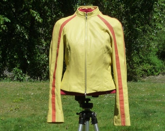 DANIER S 4 Very Very Soft Leather Lady's Zippered Jacket yellow & orange soft Danier Canada Leathers small 4 usa leather zippered coat