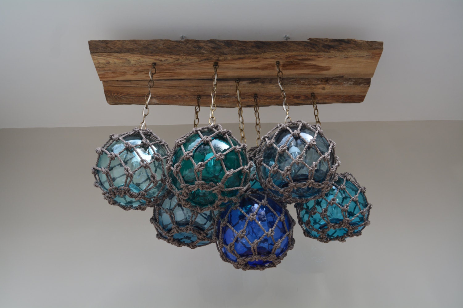 Vintage Glass Fishing Float Light Fixture Chandelier with 7