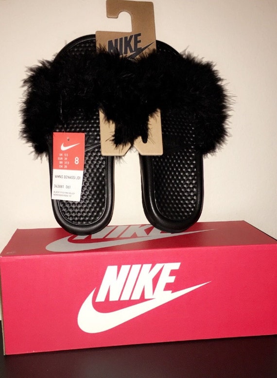 girl nike slides with fur