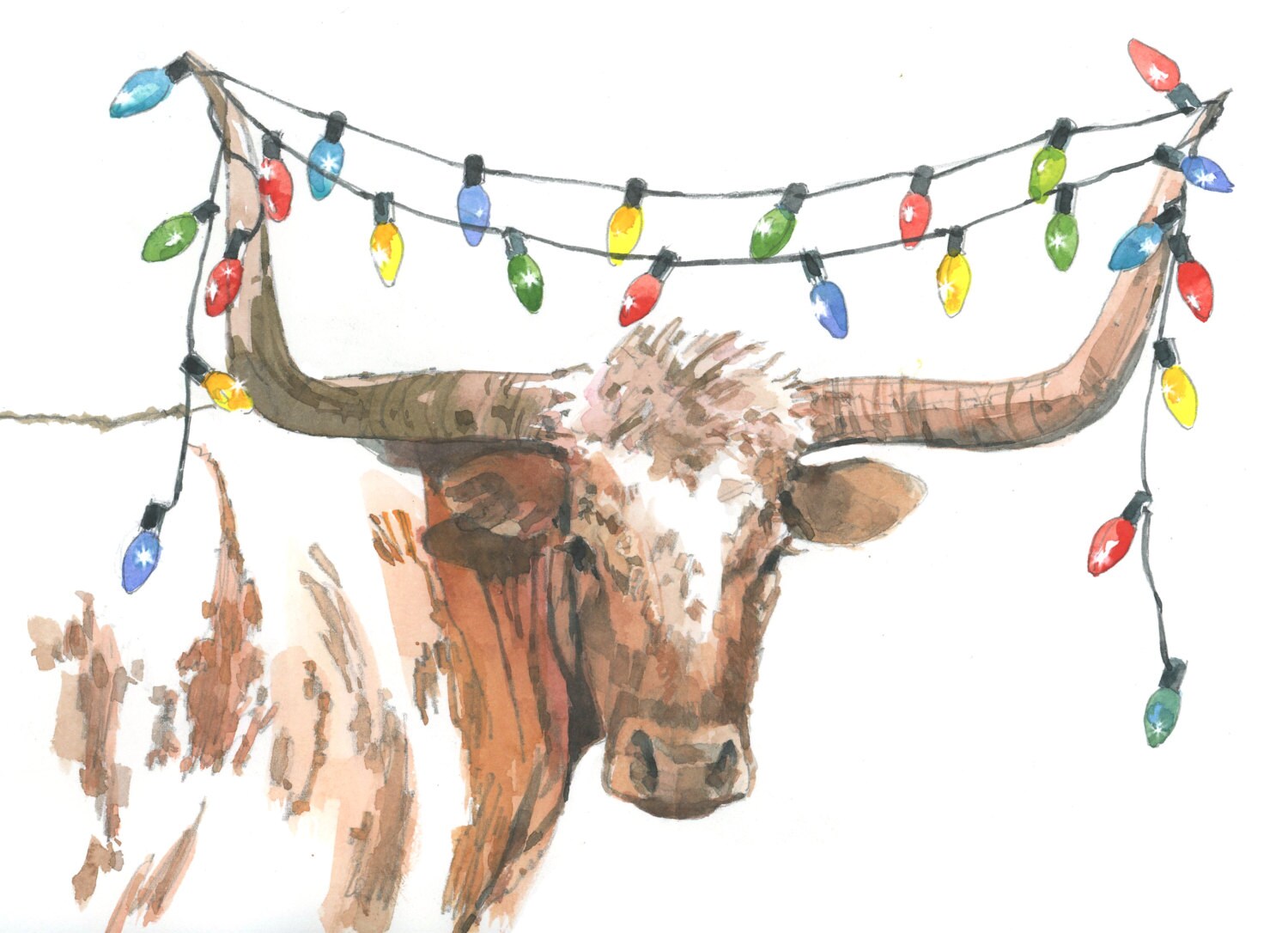 Texas Longhorn Christmas Lights 2 Holiday Greeting Card
