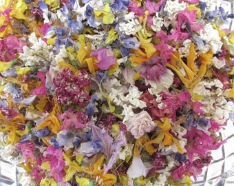 Dried Flowers + Petals for Confetti, Wedding Toss, Flower Girls, Potpourri, Craft, Flower Cones, DIY, Table Decor, 8 Cups Mixed Floral