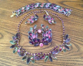 Price Reduced! Vintage Juliana? Watermelon Givre Rhinestone Grand Parure 0466