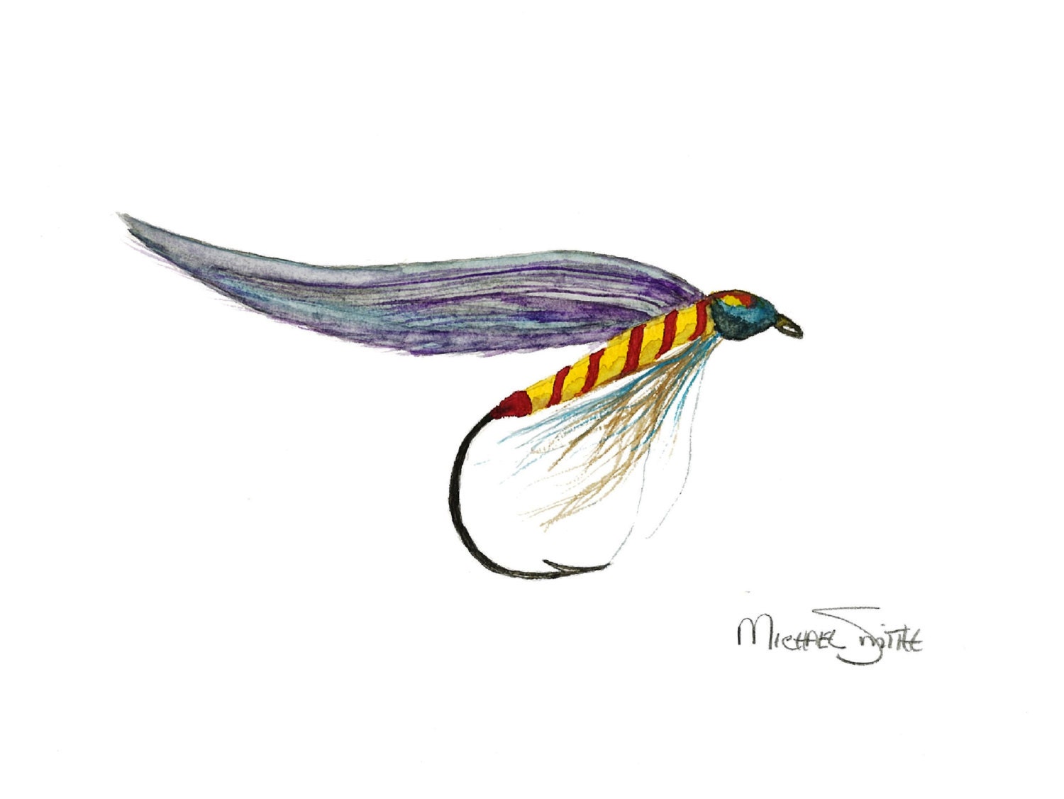 Fly Fishing Lure Painting available as a Watercolor Print