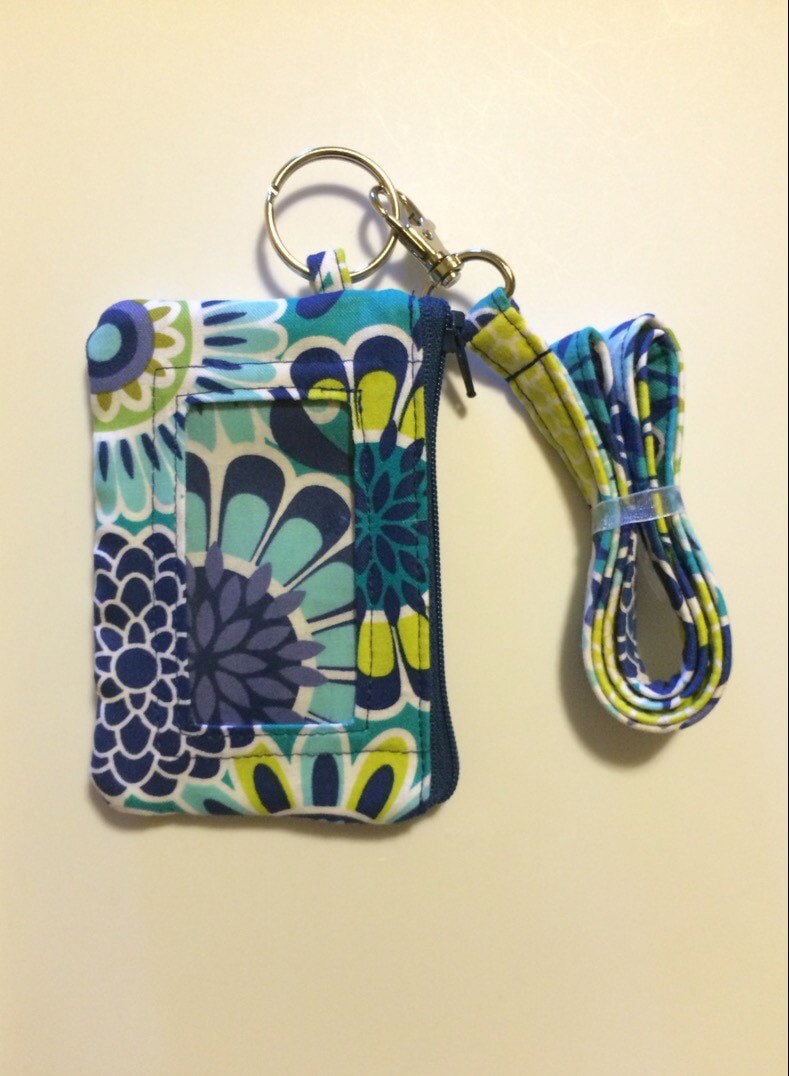 Hand Made Lanyard With ID Wallet in Blue Floral Print With