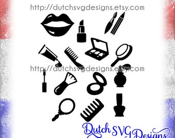Beauty cutting files, in Jpg Png SVG EPS DXF for Cricut & Silhouette cameo curio portrait, lipstick eyeliner nailpolish perfume eyeshadow