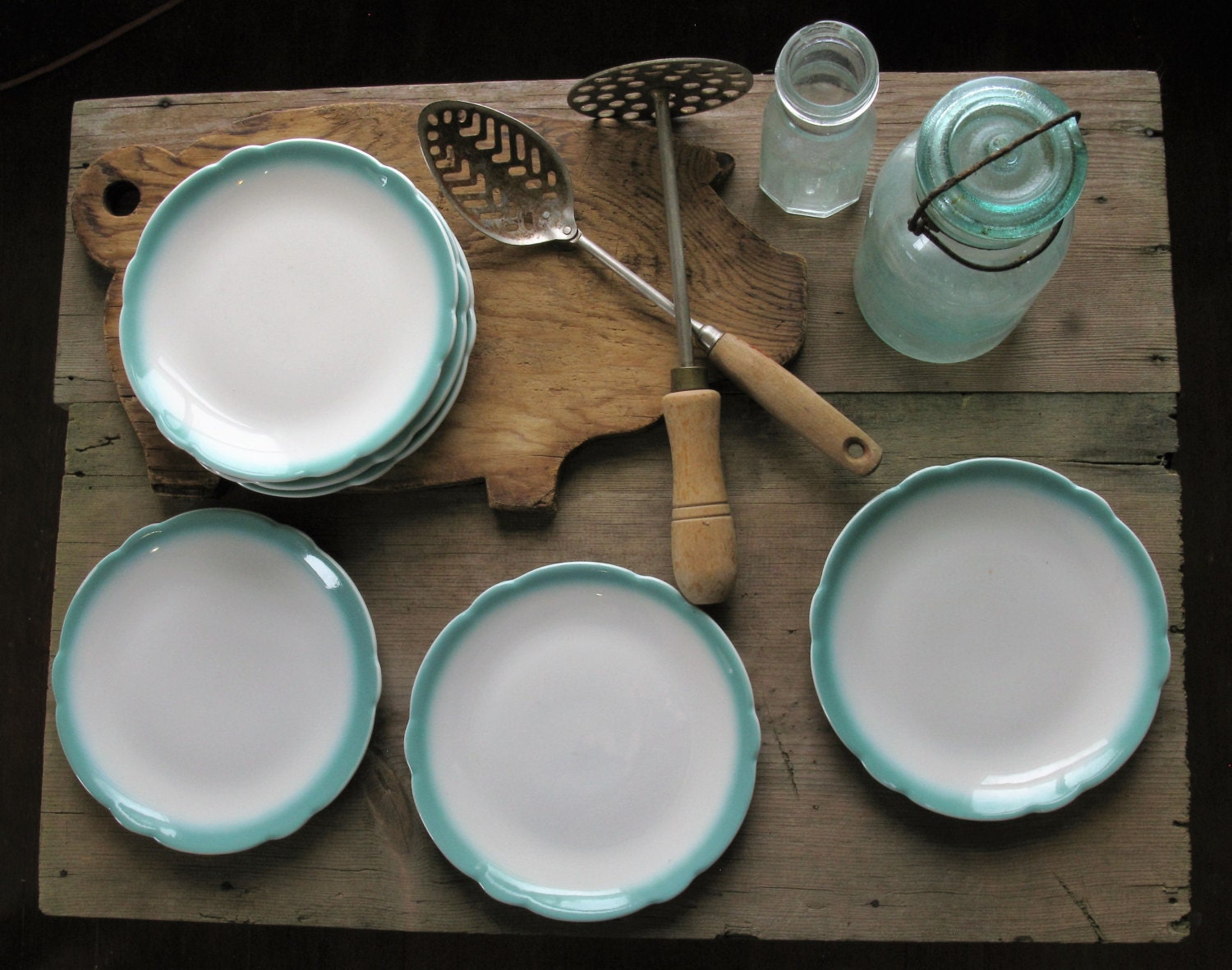 Vintage Mint Green Plates Set of 6 Salad Dessert Wellsville