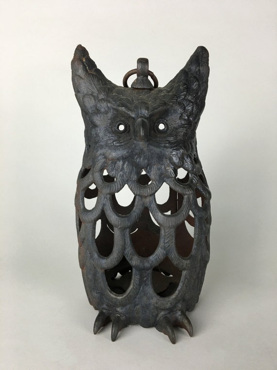Antique Heavy Cast Iron Owl Hanging Lantern//Rustic Patio
