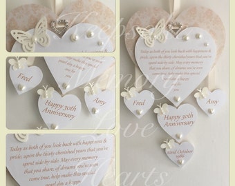 30th Pearl anniversary gift personalised wooden keespake heart