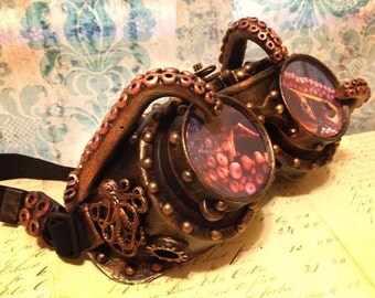 Burning Man Goggles, CTHULHU Steampunk Goggles, Mad Max Goggles, Lovecraft Goggles,CTHULHU Goggles,Tentacles, Playa Goggles,burner goggles