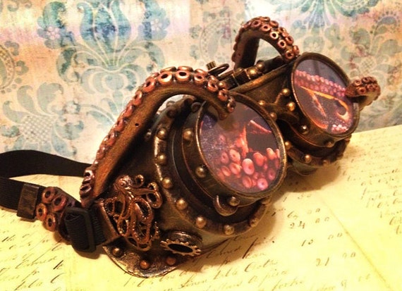 CTHULHU Steampunk Goggles, Octopus Giant Squid Tentacles, Mad Max Goggles, Nautilus Lovecraft Goggles, Coachella CTHULHU Gift Steampunk'd by FromThePerch steampunk buy now online