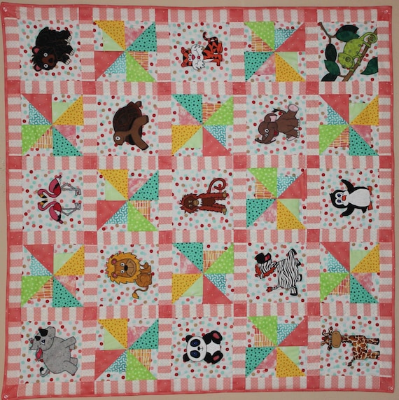 Zoo animal applique PDF baby quilt pattern easy pieced