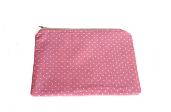 Pink makeup bag, makeup organizer, zipper case, toiletry bag, cosmetic bag, cosmetic case, polka dots makeup case, bridesmaid gift
