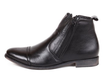 Mens Jacksin Hand Crafted Leather Chelsea Zip Up Boots