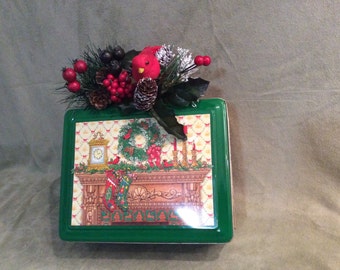 Keller-Charles Christmas Tin, Vintage Christmas Tin, Rectangular Christmas Tin