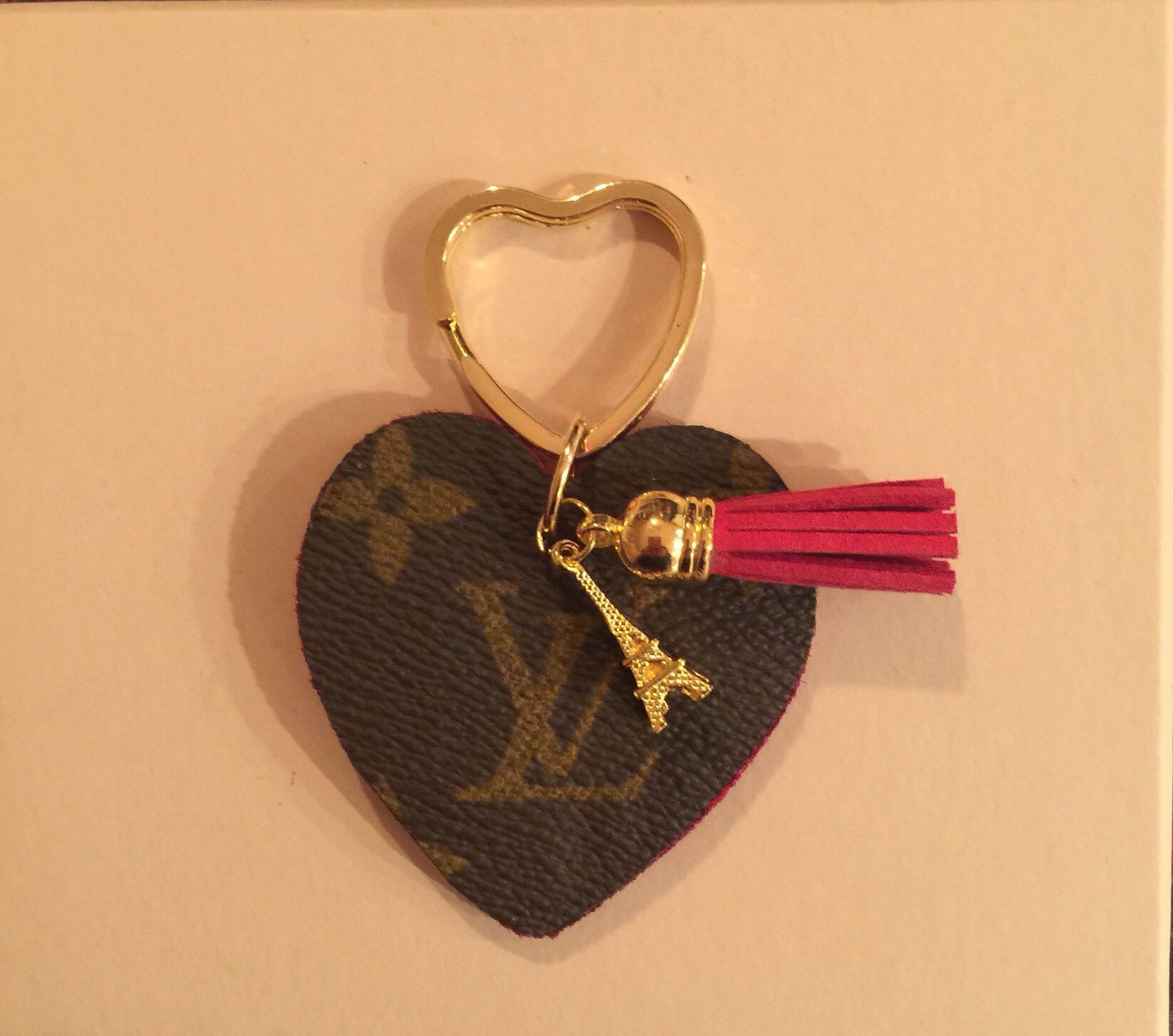 Heart shaped keychain upcylced from authentic Louis Vuitton