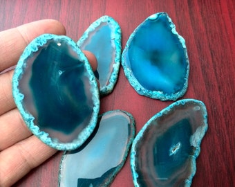 ONE blue agate slices DRILLED polished slabs with holes agate pendant beads - selected at random