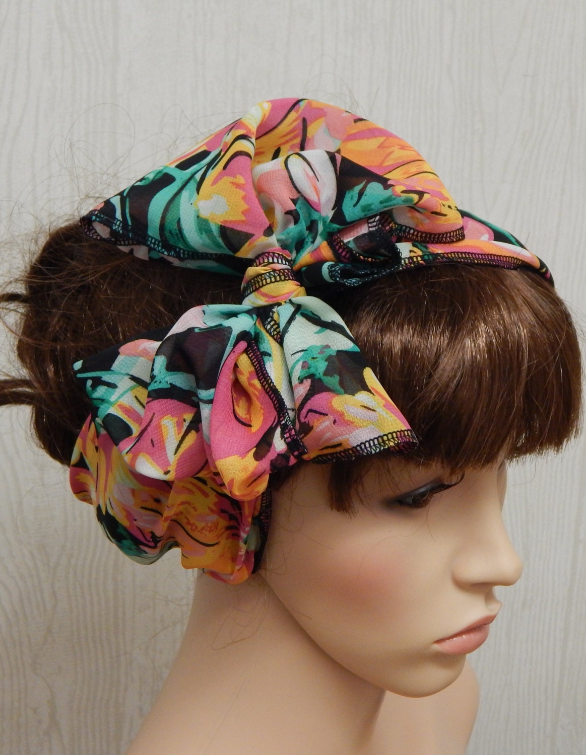 Chiffon hair scarf retro bow head scarf self tie hair band
