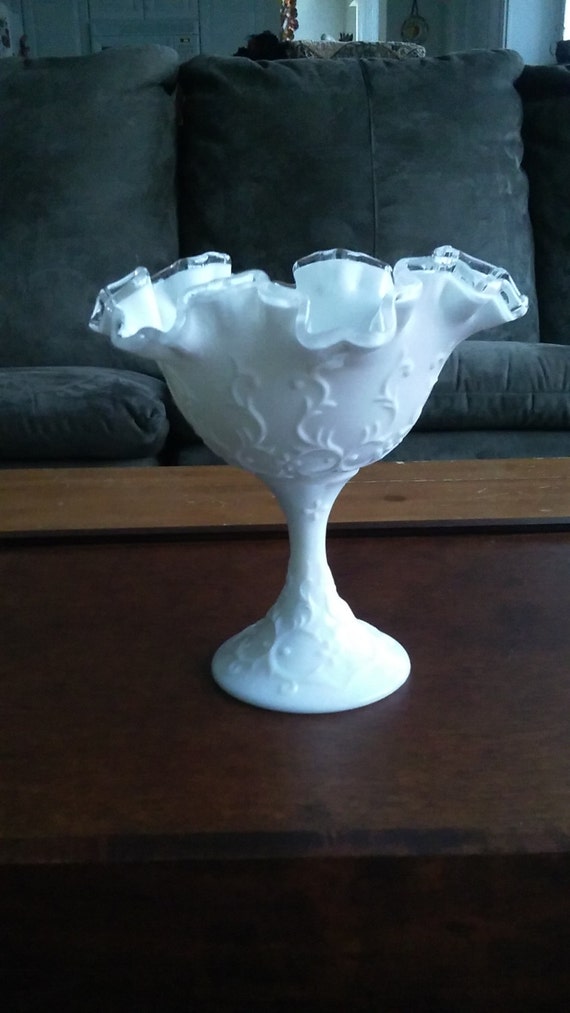Fenton Milk Glass Ruffled Candy Dish by Insideourattic on Etsy