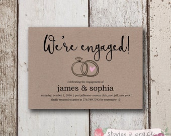 Engagement Party Invitation, Printable Engagement Invitation, Kraft Paper Engagement Party Invite, Rustic Engagement Announcement Card Print