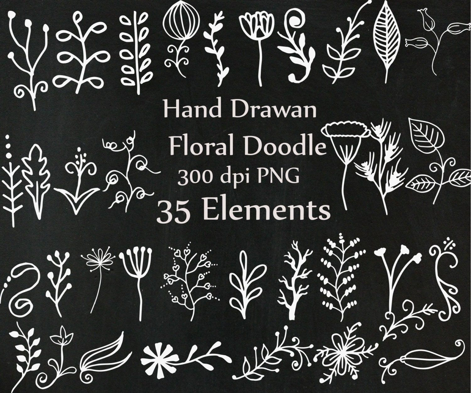 Chalkboard doodle flowers clipart CHALK FLOWERS