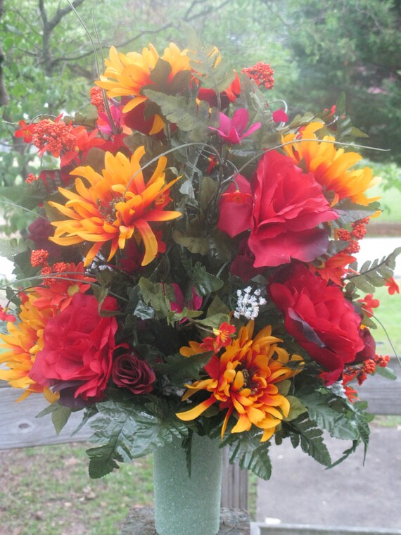 Silk Cemetery Arrangement Fall Cemetery Vase Memorial