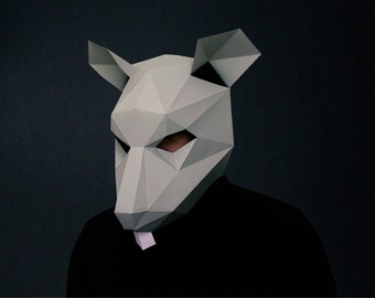 Rat Mask, Paper Mask, Animal Mask, DIY printable Animal Head, Instant Pdf download, DIY Halloween Mask, Printable Mask, Polygon Masks
