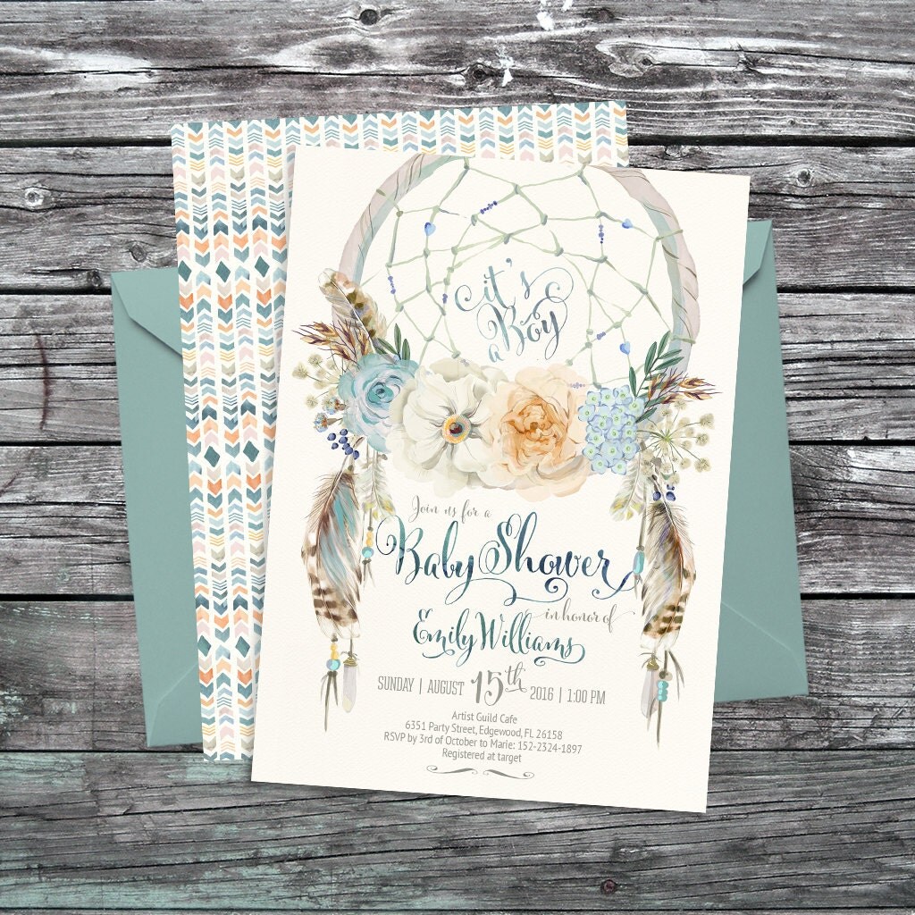 Dreamcatcher boho baby shower invitation. Digital printable