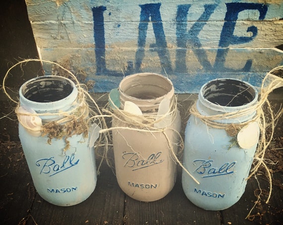 Recycled mason jar painted nautical sea glass by Shaypaulboutique