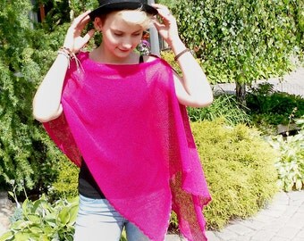 Magenta Pink Bridesmaid Knit Cape, Summer Poncho, Knit Wrap, Summer Shawl, Magenta Pink Wrap, Knitted Cover Up, Bolero Shrug, Pink Capelet