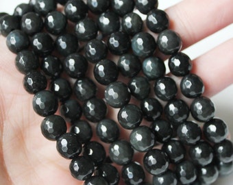 Black Obsidian 8mm Faceted Round - A Quality Full Strand Beading Supply