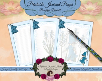 Printable Journal Pages~ Beautiful Bluebell~ Letter Size Journal Page including 3 variations of the design~ DIGITAL DOWNLOAD PRINTABLE