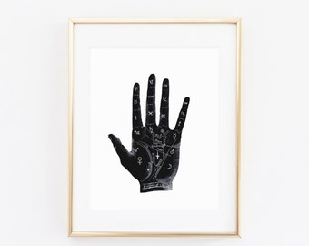 Palmistry print, Palmistry hand, hand print,fortune teller,mystical print,palmistry poster,Chiromancy,palm reading poster, magic, mystic