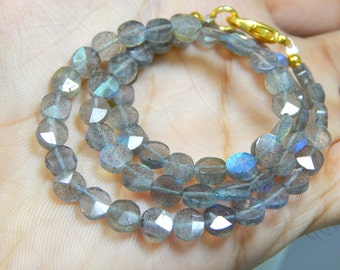 Blue Flash Labradorite gemstone Faceted Coin Beads Size 5.6x5.2mm Approx Code - 1010