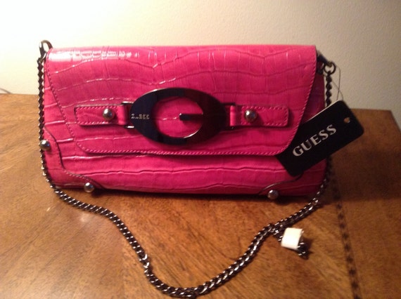 New Guess Art Deco Clutch Handbag With Chain Strap