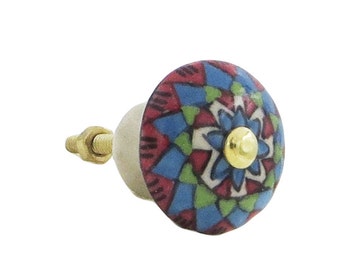Multi-Colored Spanish Style Decorative Dresser Drawer, Cabinet or Door Knob Pull - M41
