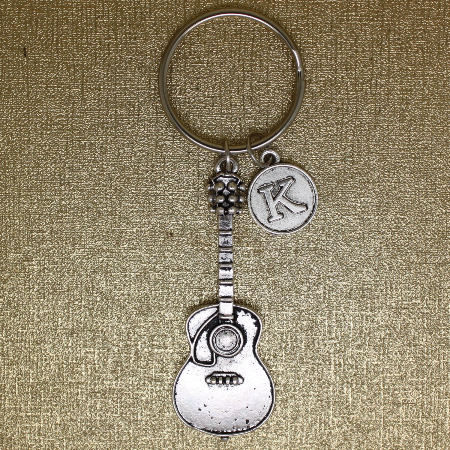 Guitar Charm keychain initial keychain Musical instrument