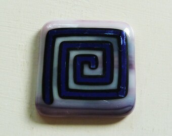 Dichroic cabochon - large purple, pink and white fused glass with purple and black dichroic spiral