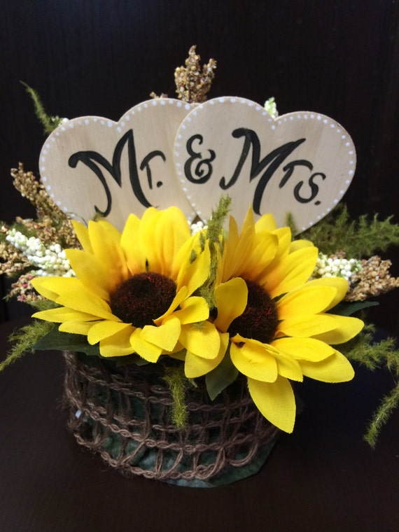 Rustic Sunflower Mr. & Mrs. Wedding Cake Topper Your Own Rustic Sunflower Mr. & Mrs. Wedding Cake Topper Your Own