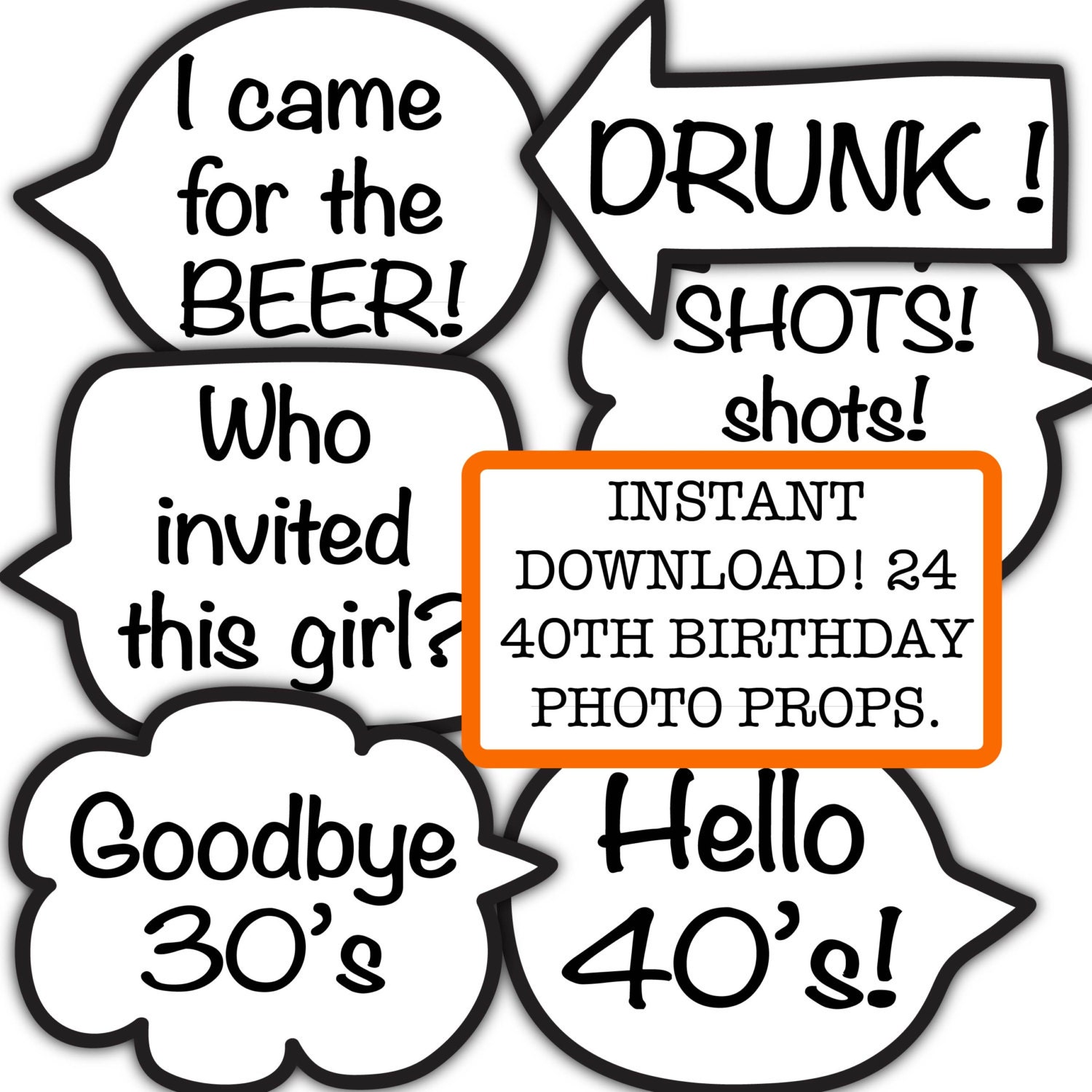 40th Birthday Party Photo Booth Props Funny INSTANT Download