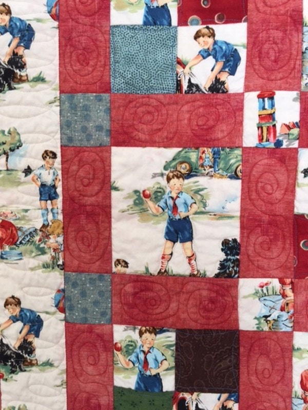 Dick And Jane Child s Quilt Handmade Patchwork Baby