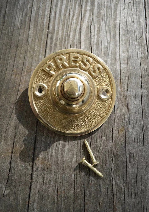 Vintage Style Solid Cast Polished Brass Door Bell Button Front