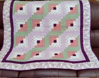 Purple floral log cabin quilt