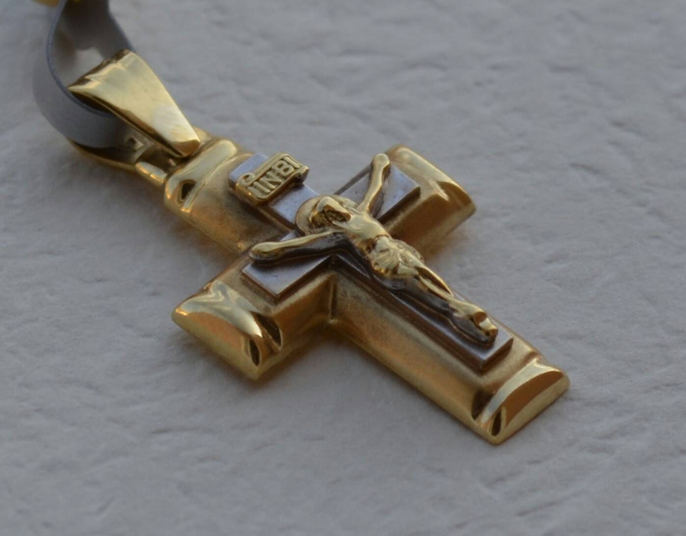 14K Solid Gold Cross for men Orthodox Gold Cross by KANTILAKI