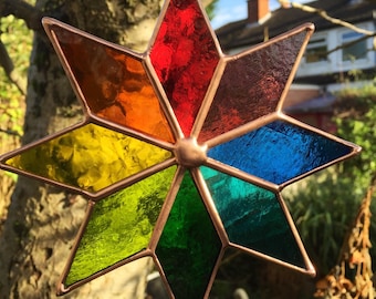 Multi Colour Copper Stained Glass Star Stained Glass Suncatcher Stain Glass Art Color Sun Catcher - designsinglass - CRhodesGlassArt